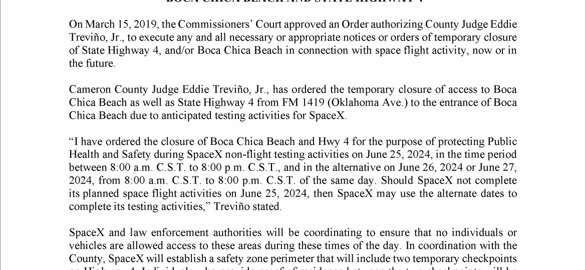 Press Release on Order of Closure Related to SpaceX Flight.06.25.2024 (002)