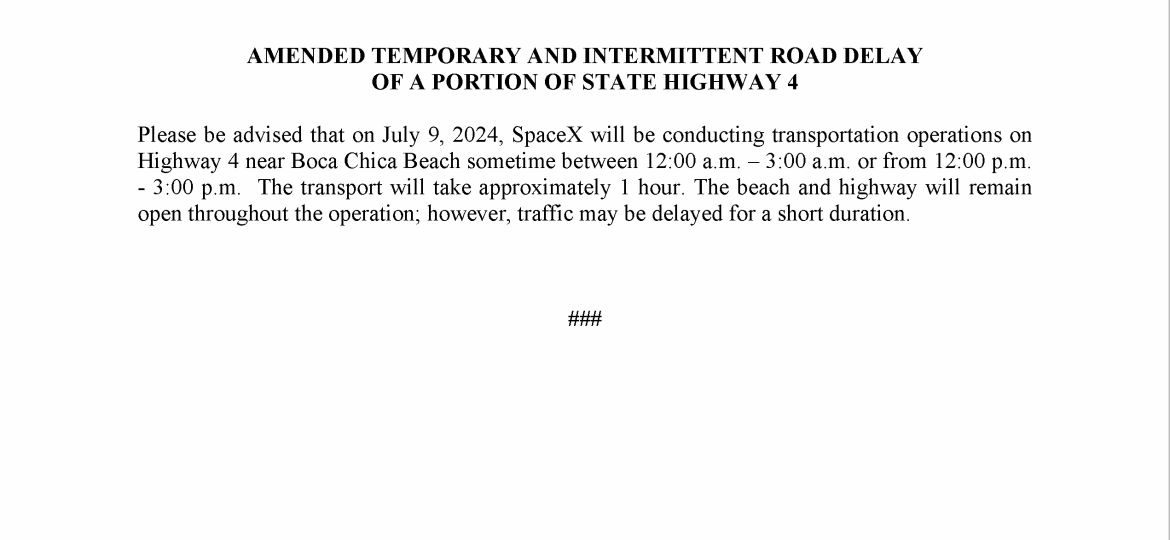 Amended Road Delay Press Release.07.09.2024