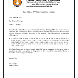 Carrizales Turner Power Outage Notice To RV Guests 7.24.24