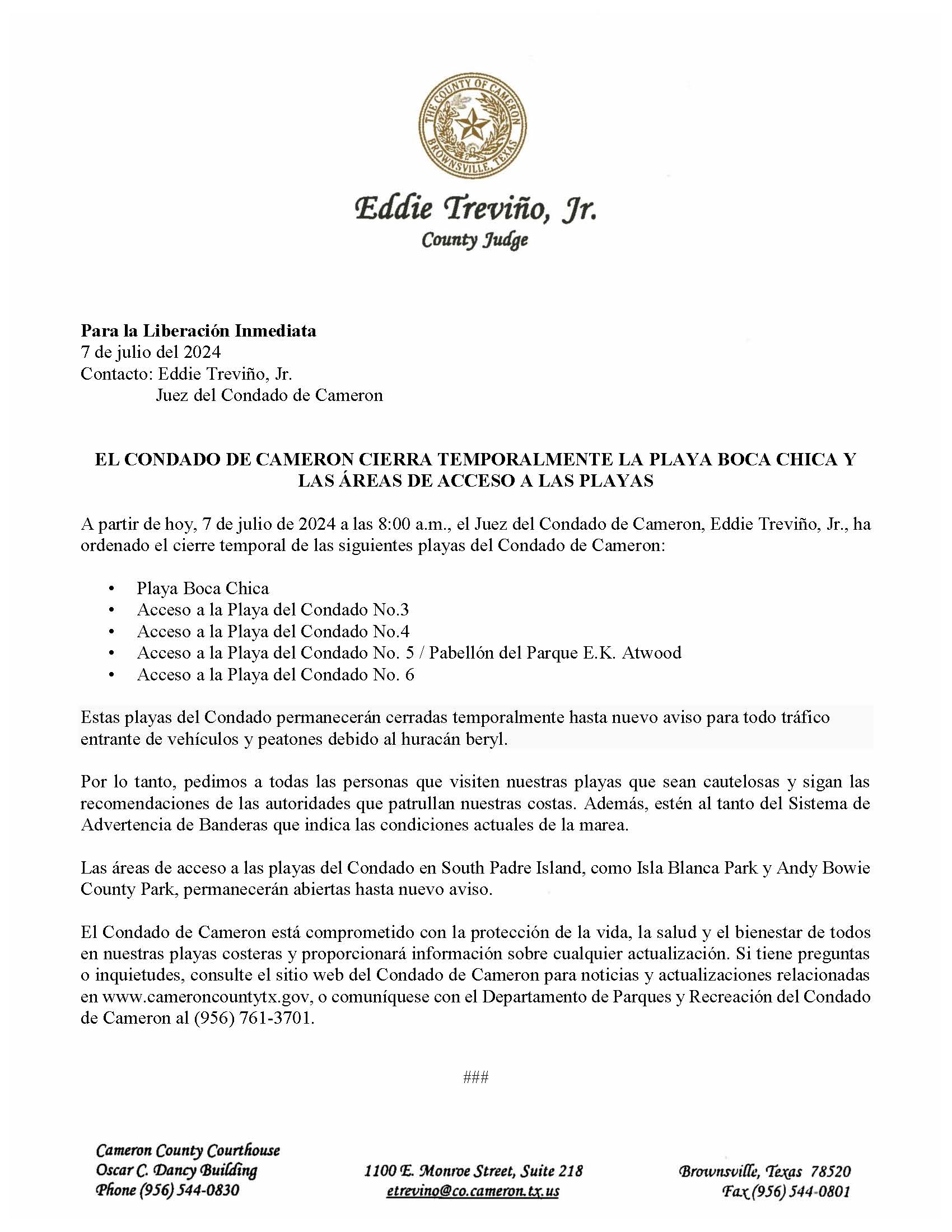 Press Release  Temporary Closure Of County Beach Access Areas 7 7 24 ESP 002