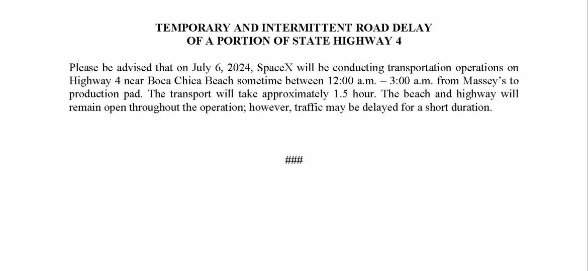 Road Delay Press Release.07.06.2024