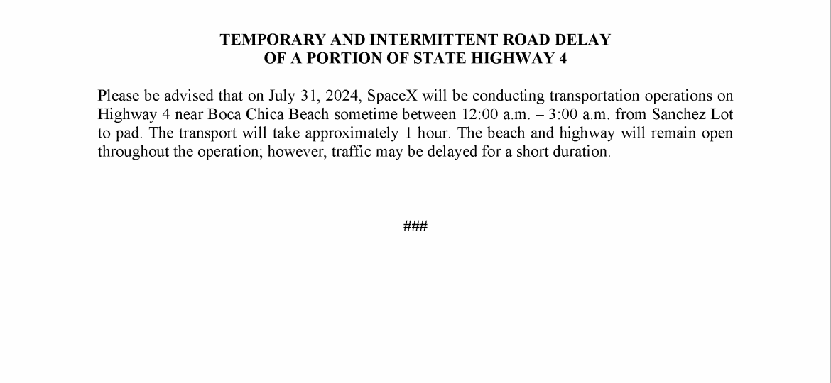 Road Delay Press Release.07.31.2024