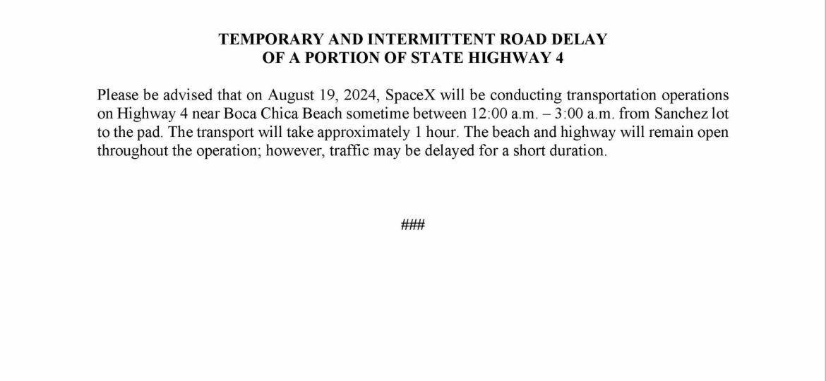 Road Delay Press Release.08.19.2024