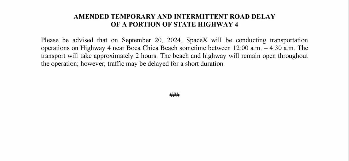 Amended Road Delay Press Release.09.20.2024