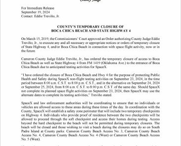 Press Release on Order of Closure Related to SpaceX Flight.09.23.2024 (002)