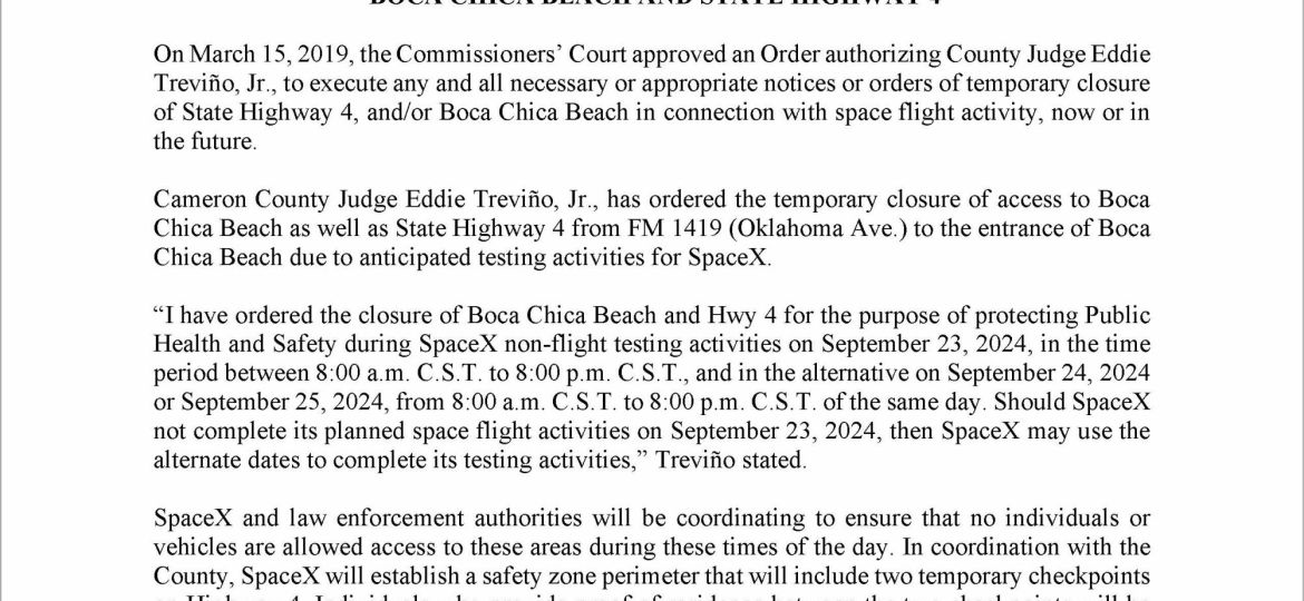 Press Release on Order of Closure Related to SpaceX Flight.09.23.2024 (002)