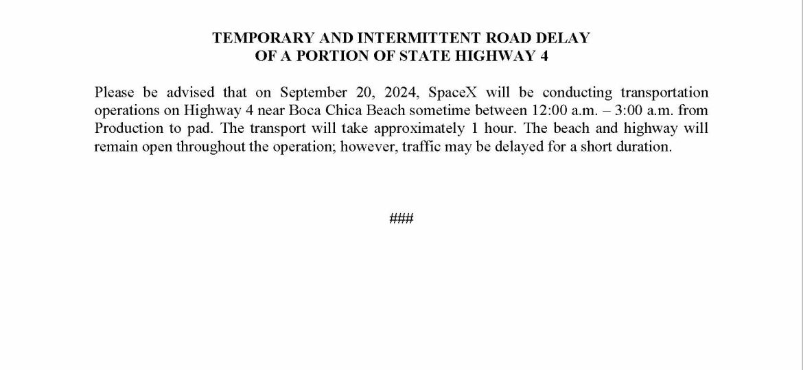 Road Delay Press Release.09.20.2024