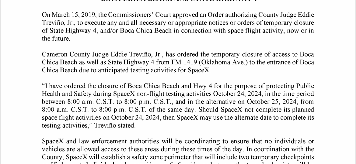 Press Release on Order of Closure Related to SpaceX Flight.10.24.2024 (002)