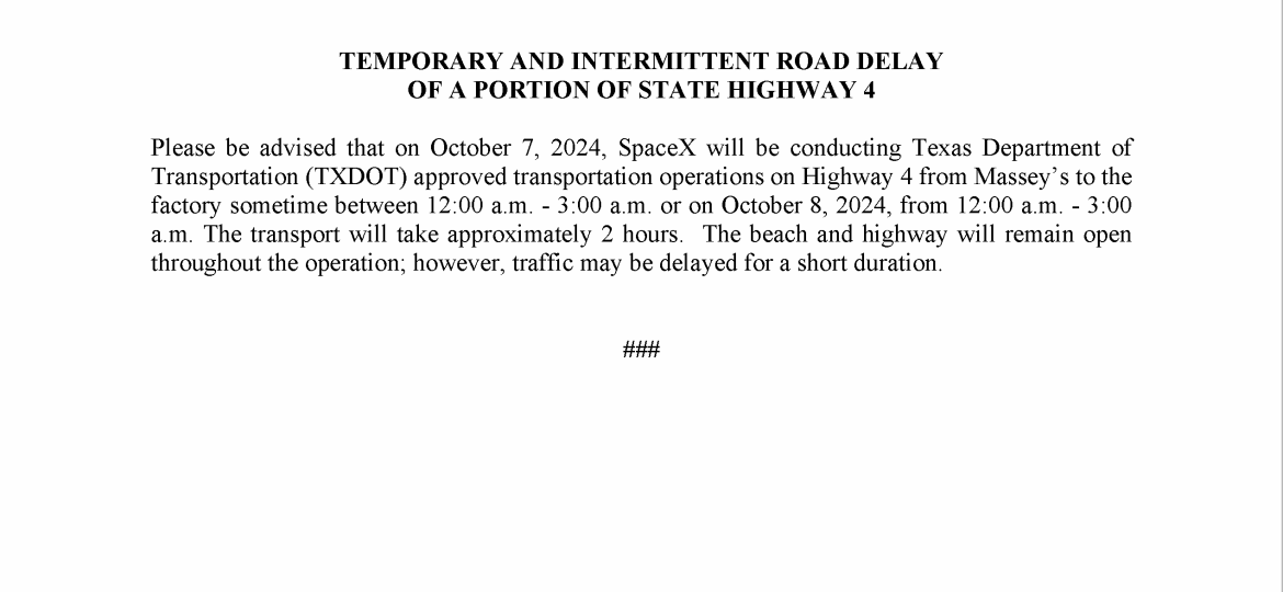 Road Delay Press Release.10.07.2024