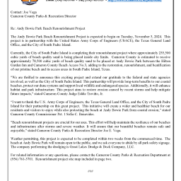 Andy Bowie Park Beach Nourishment Project Press Release 11 5 24 002