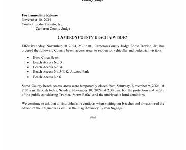 PR_Cameron County Reopening of Beaches_English_11-10-24__Revised (003)