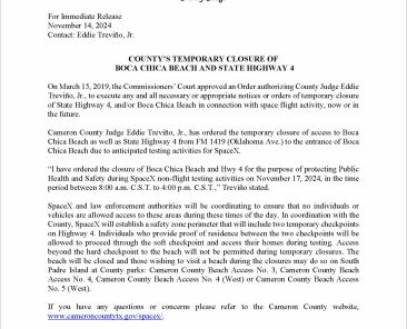 Press Release on Order of Closure Related to SpaceX Flight.11.17.2024