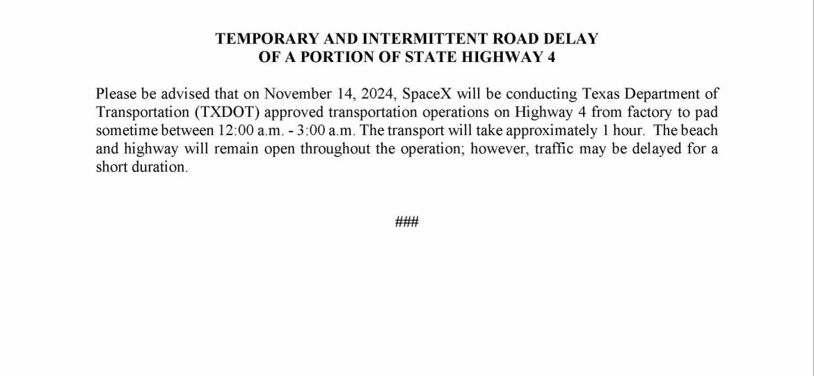 Road Delay Press Release.11.14.2024