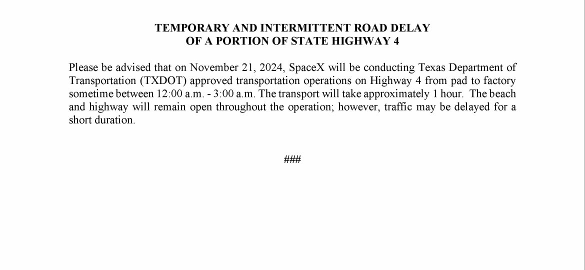 Road Delay Press Release.11.21.2024