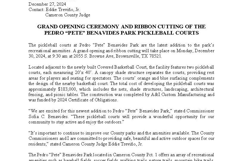 12.27.24 Pickleball Court Press Release