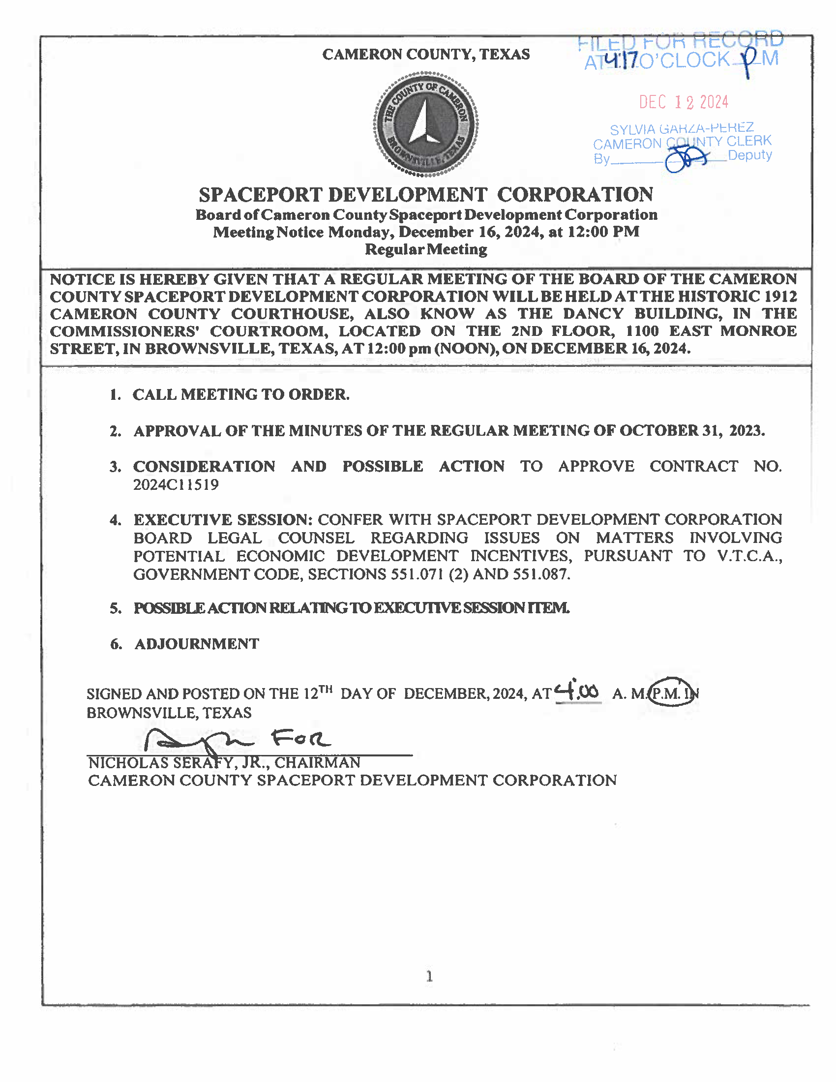 SPACEPORT DEVELOPMENT CORPORATION MEETING AGENDA DECEMBER 16 2024 002 Page 2