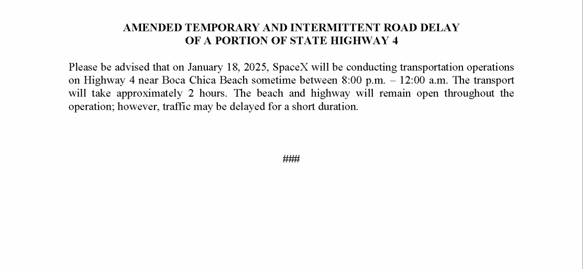 Amended Road Delay Press Release.01.18.25