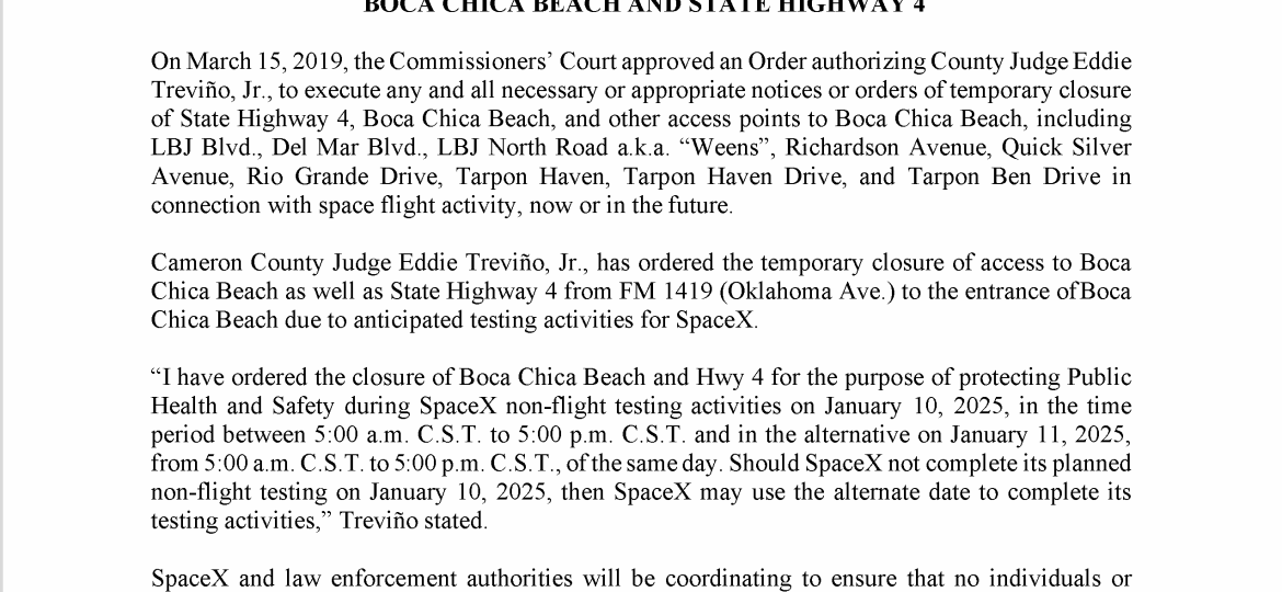 Press Release on Order of Closure Related to SpaceX Flight.01.10.2025 (002)