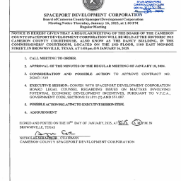 SPACEPORT DEVELOPMENT CORPORATION MEETING AGENDA JANUARY 16 2025