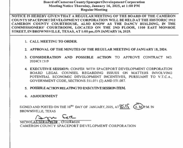 SPACEPORT DEVELOPMENT CORPORATION MEETING AGENDA - JANUARY 16 2025