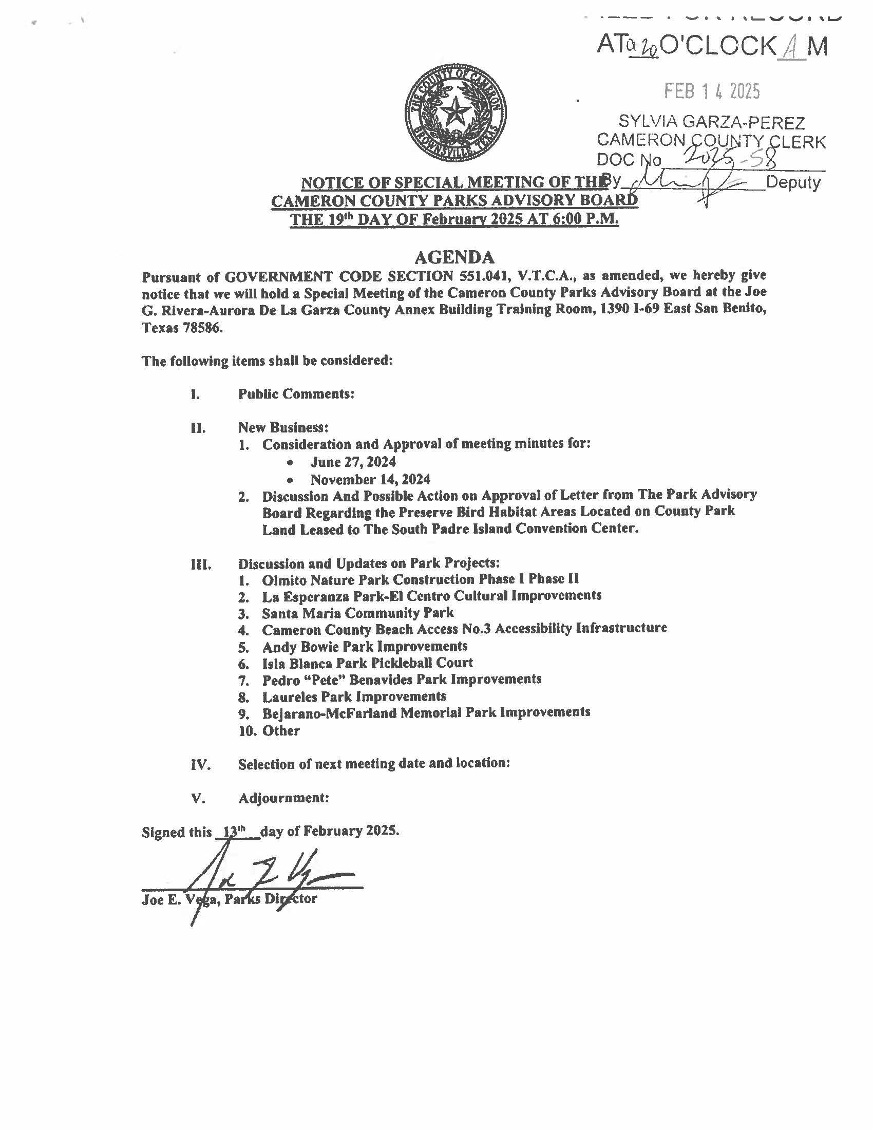 Agenda Cameron County Parks Advisory Board Meeting 2 19 25 002