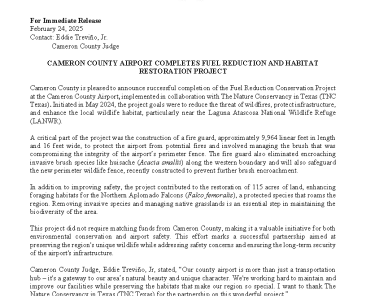 Cameron County Airport_Press Release_Conservation Fuel Reduction Project_Page_1