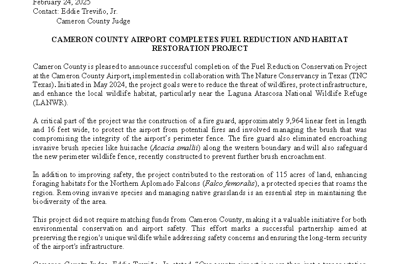 Cameron County Airport_Press Release_Conservation Fuel Reduction Project_Page_1