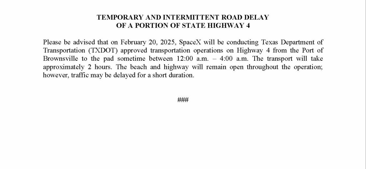 Road Delay Press Release.02.20.2025